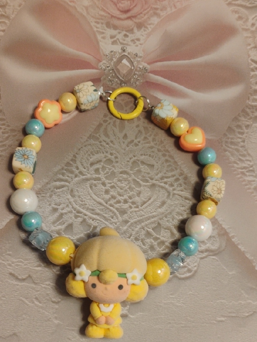 Yellow Floral Bead Strawberry Shortcake Phone/Purse Charm Cute Character Pendant